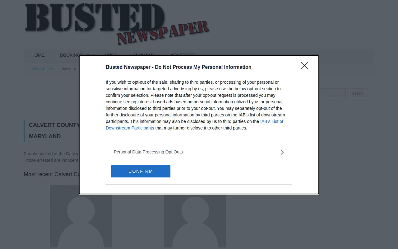 Unofficial Busted Newspaper Calvert County arrest listing page